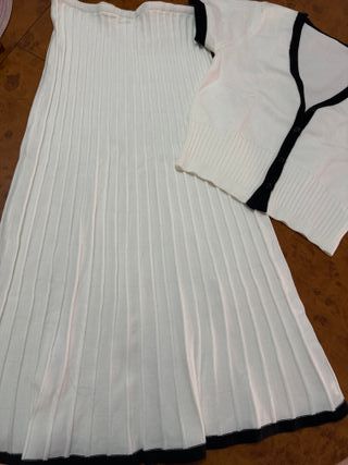 Conjunto blanco y negro de top y Falda larga