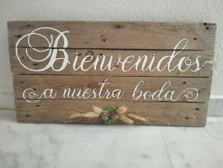 Cartel Bienvenida Boda Madera