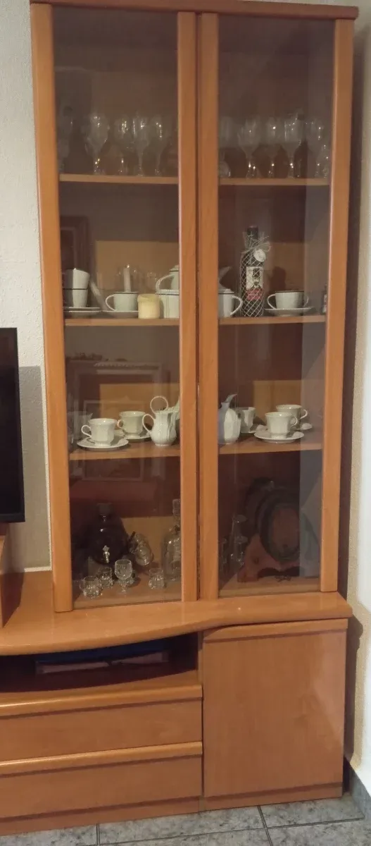 Mueble modular salita madera y cristal