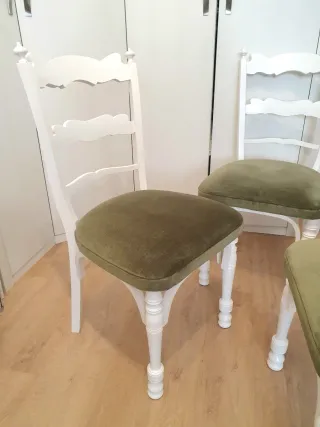 Conjunto 4 Sillas Madera Blanca Tapiz Verde