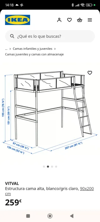Cama alta metálica con escritorio