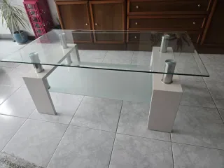 Mesa de centro cristal y metal