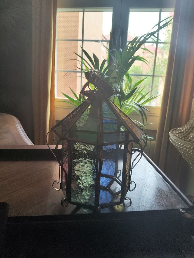 Farolillo de cristal y metal multicolor