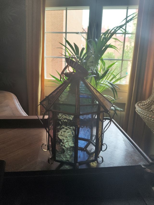 Farolillo de cristal y metal multicolor