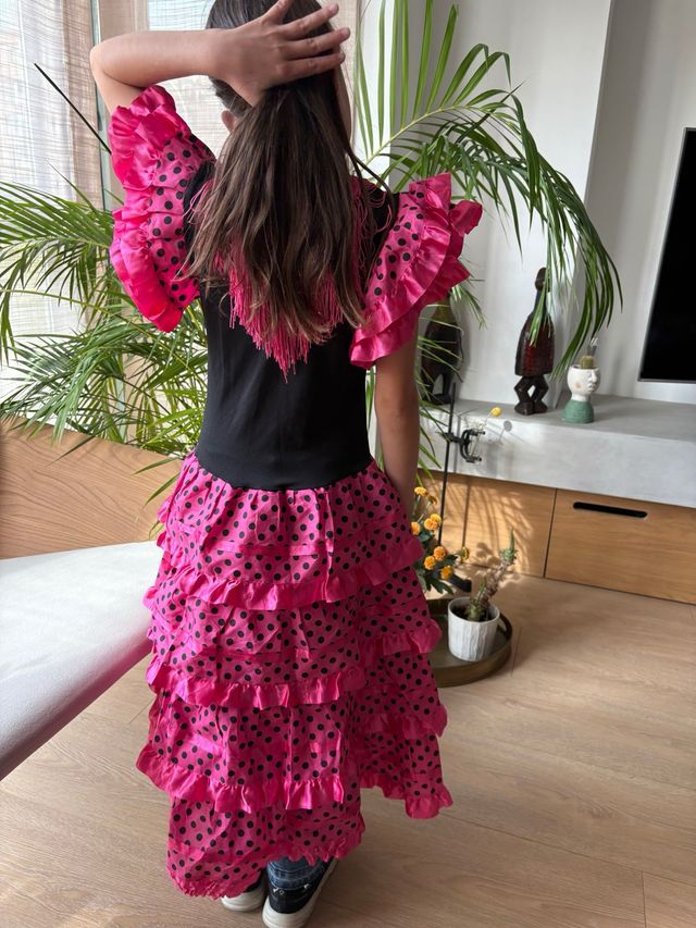 Disfraz Flamenca Niña Lunares Rosa