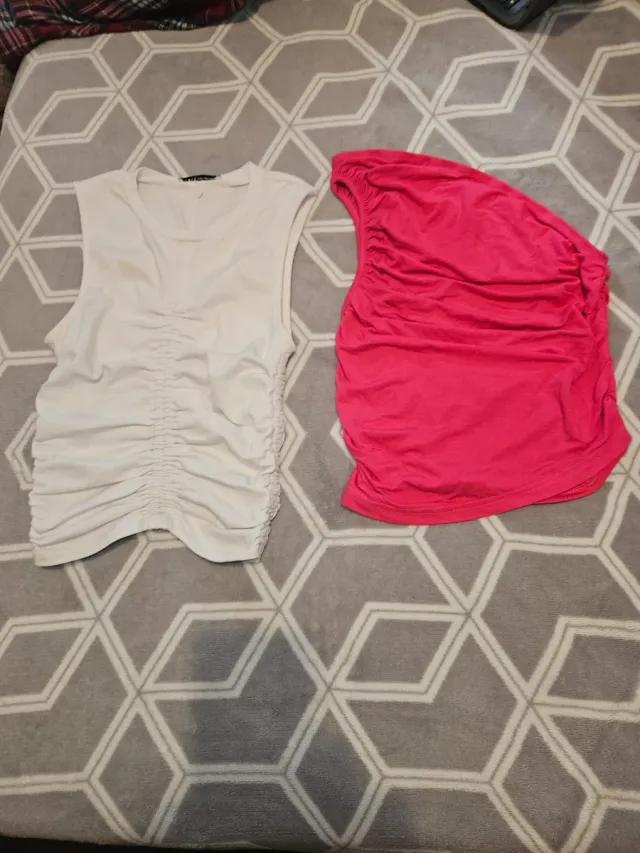 Lote 2 Tops Zara Talla S Blanco y Rosa Fucsia