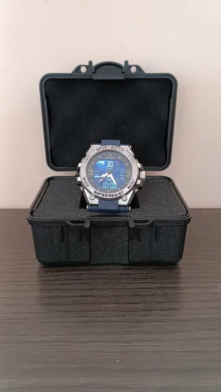 Reloj Deportivo Militar Dual Azul Plata