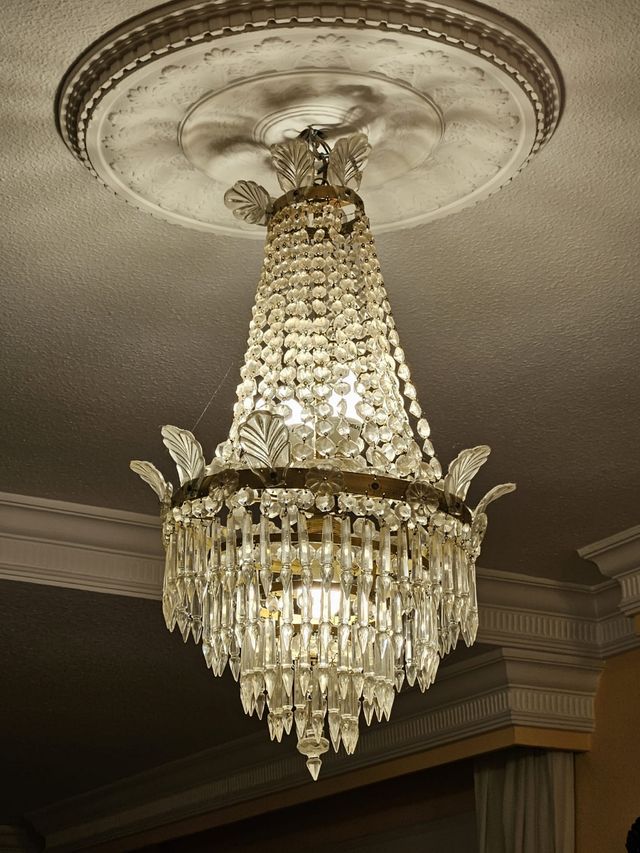 Lámpara de araña vintage cristal y metal de alto