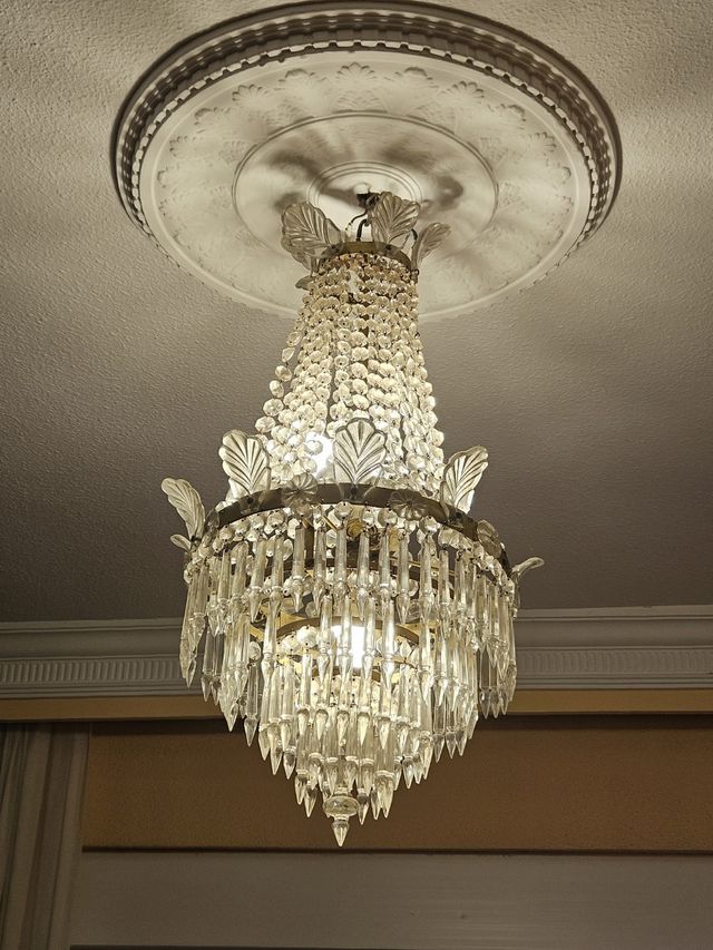 Lámpara de araña vintage cristal y metal de alto