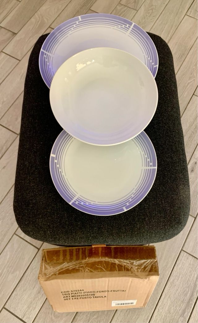 Tris Piatti Tognana Porcellana Viola Bianco NUOVI