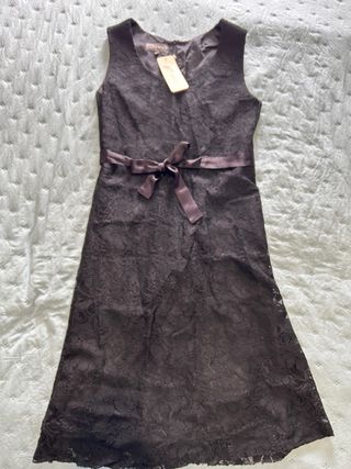 Vestido de fiesta negro encaje con lazo