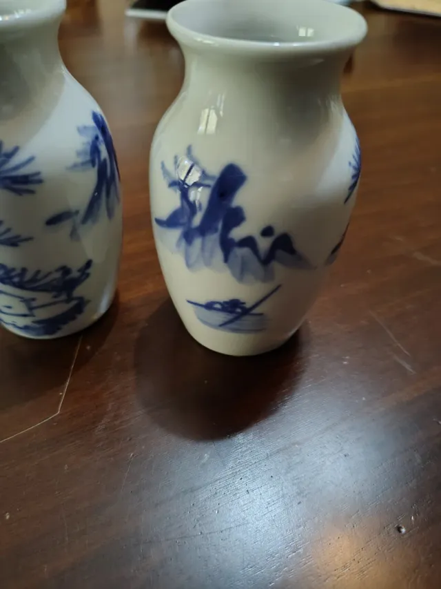 Vaso Ceramica Bianco Blu Decorato