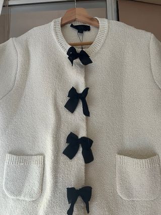 Chaqueta Zara Blanca Punto XL Lazos