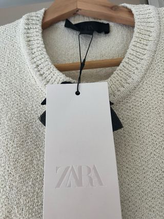 Chaqueta Zara Blanca Punto XL Lazos