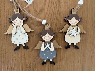 Tris angioletti legno per albero di natale