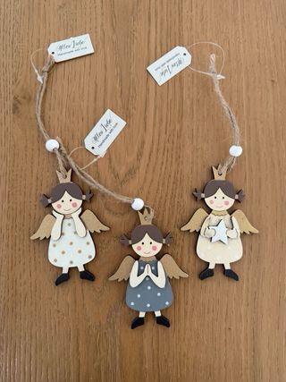 Tris angioletti legno per albero di natale