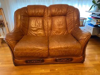 Sofá de piel 2 plazas beige/marrón