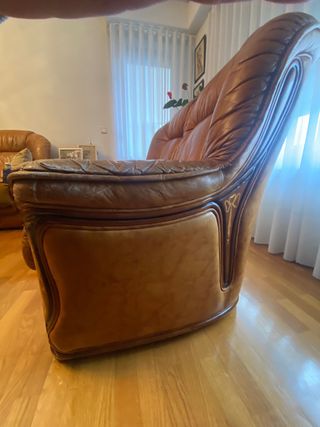 Sofá de piel 2 plazas beige/marrón