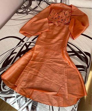 Vestido largo fiesta naranja, 2 piezas