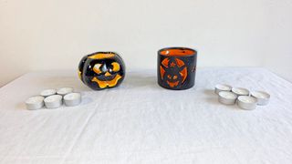 2 Decorazioni Halloween in terracotta con lumini