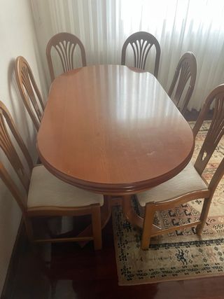 Mesa comedor + 6 sillas madera