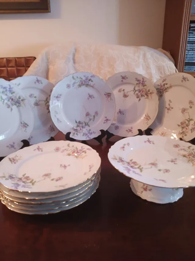 Vajilla Limoges Porcelana Flores Lila