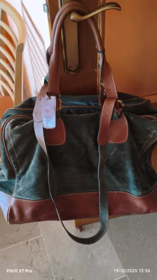 Bolsa de viaje de cuero y lona
