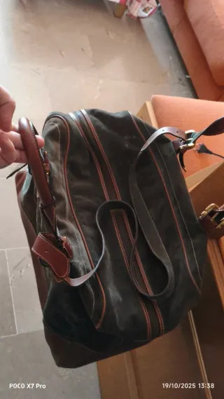 Bolsa de viaje de cuero y lona