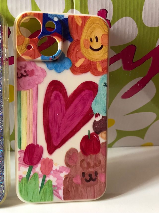 Pack de 2 Fundas iPhone 14 Glitter y Dibujos