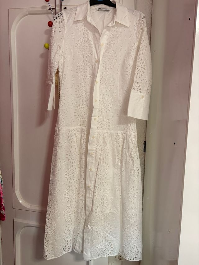Vestido Zara Blanco Bordado