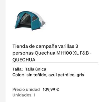Tienda campaña 3 personas Quechua MH100