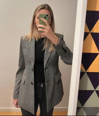 Americana Benetton cuadros gris y negro