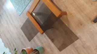 Mesa centro madeira e vidro fumê