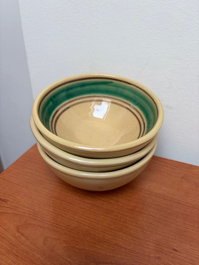 3 Bols de Cerámica Marrón y Verde