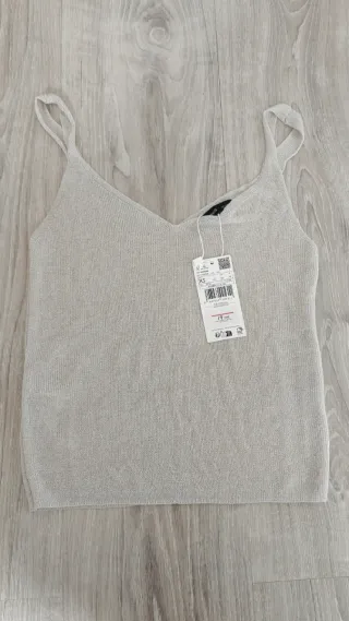 Top tirantes champagne brillo plata XS