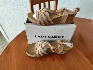 Sandalias Lady Glory Cuña Negras Marrones
