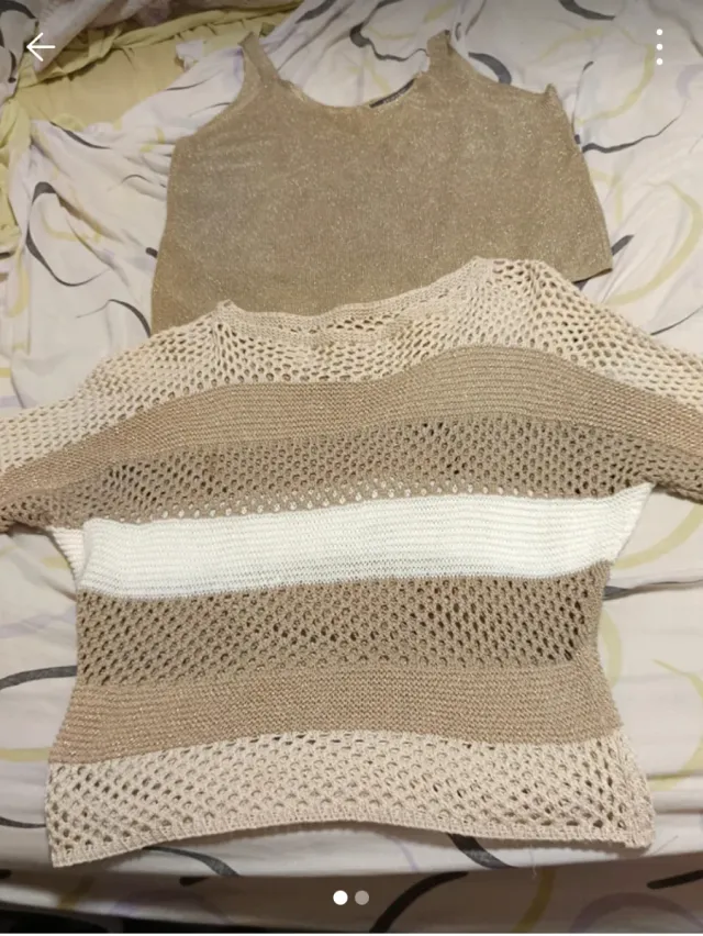 Conjunto 3 piezas señora beige/dorado.