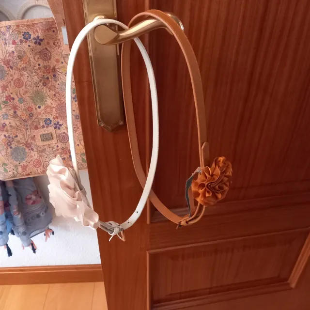 2 Cinturones Piel con Flor Raso Beige/Marrón nuevo