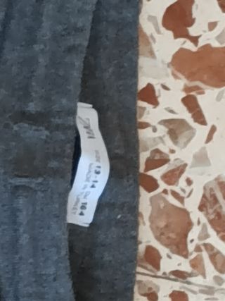 Pantalones grises con mensaje de zara