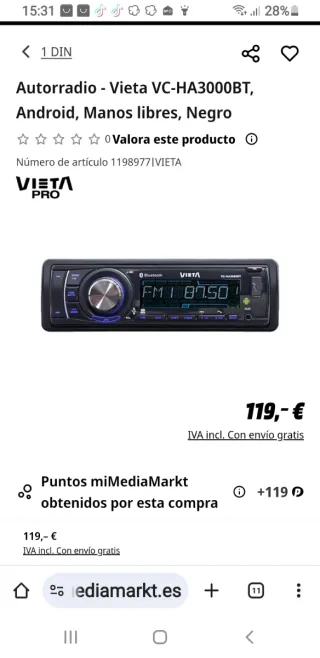 Vieta VC-HA 3000BT Radio Coche Bluetooth