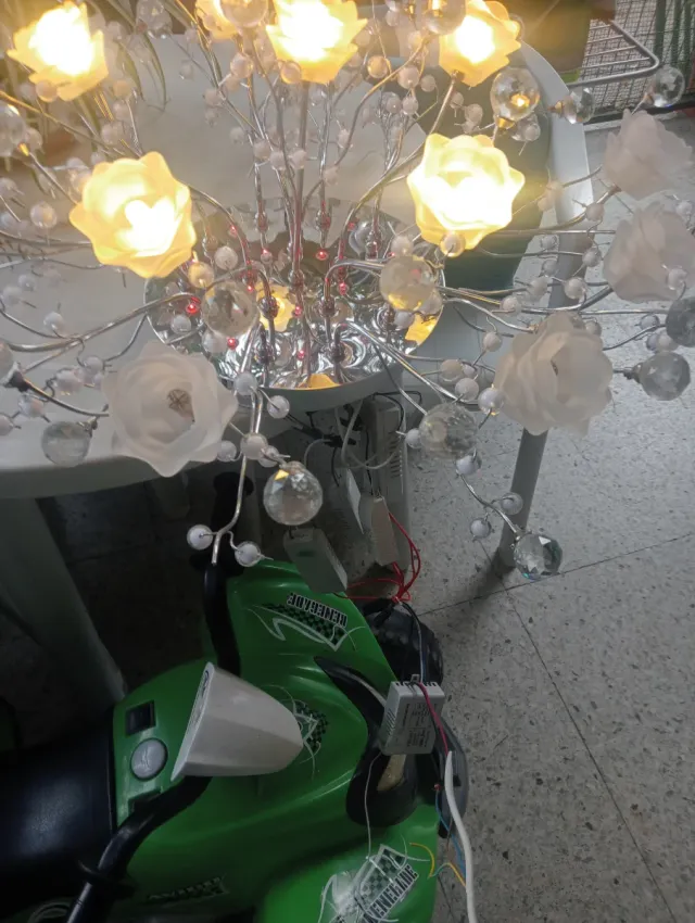 Lámpara de techo floral cristales. cambió de luces