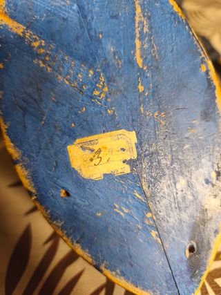 Muy antigua Caja joyero azul y dorada forma barco