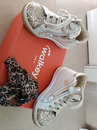Sneakers alte bianche glitter oro con zip
