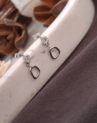 Pendientes Plata Ley Aro y Cuadrado