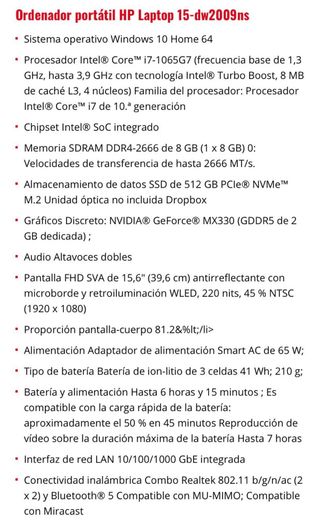 HP Laptop 15-dw2009ns i7-1065G7 8GB RAM 512GB SSD