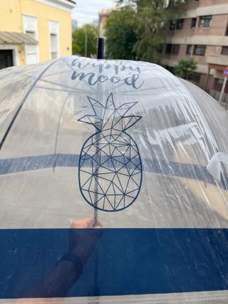 Paraguas transparente con diseño de piña y frase 
