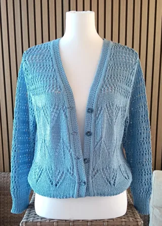 Cárdigan de punto calado azul Talla S
