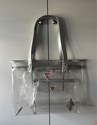 Bolso Transparente Guess Plateado