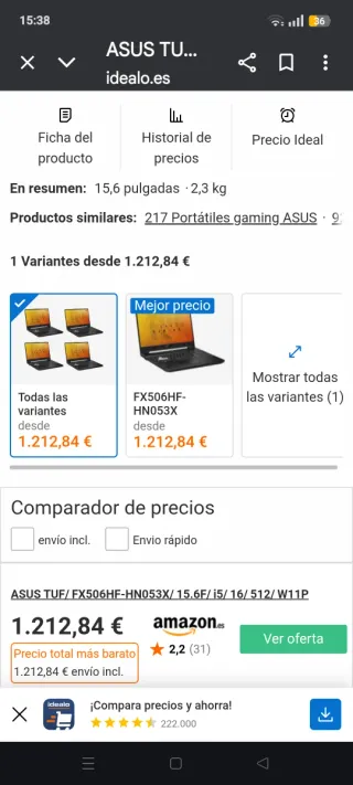 Portátil ASUS Negro