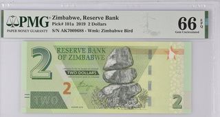 Billete Zimbabwe 2 Dólares 2019 PMG-66 EPQ